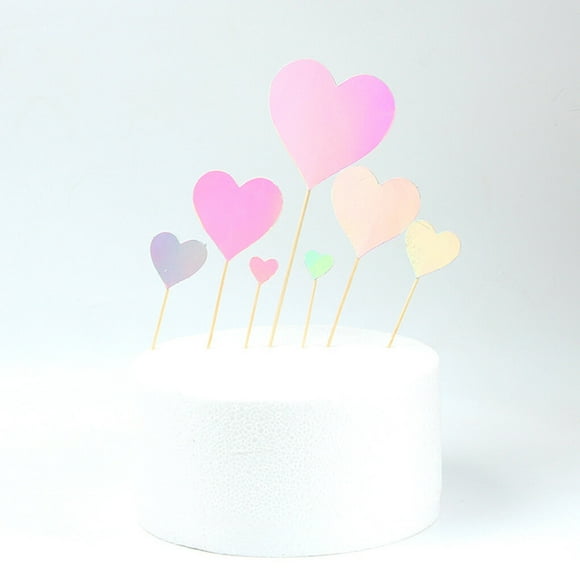 7pcs/set Cake Topper Heart Shape Wedding Birthday wedding cake topper Cake Simple Design Paper Top Flag Decoration, Pink