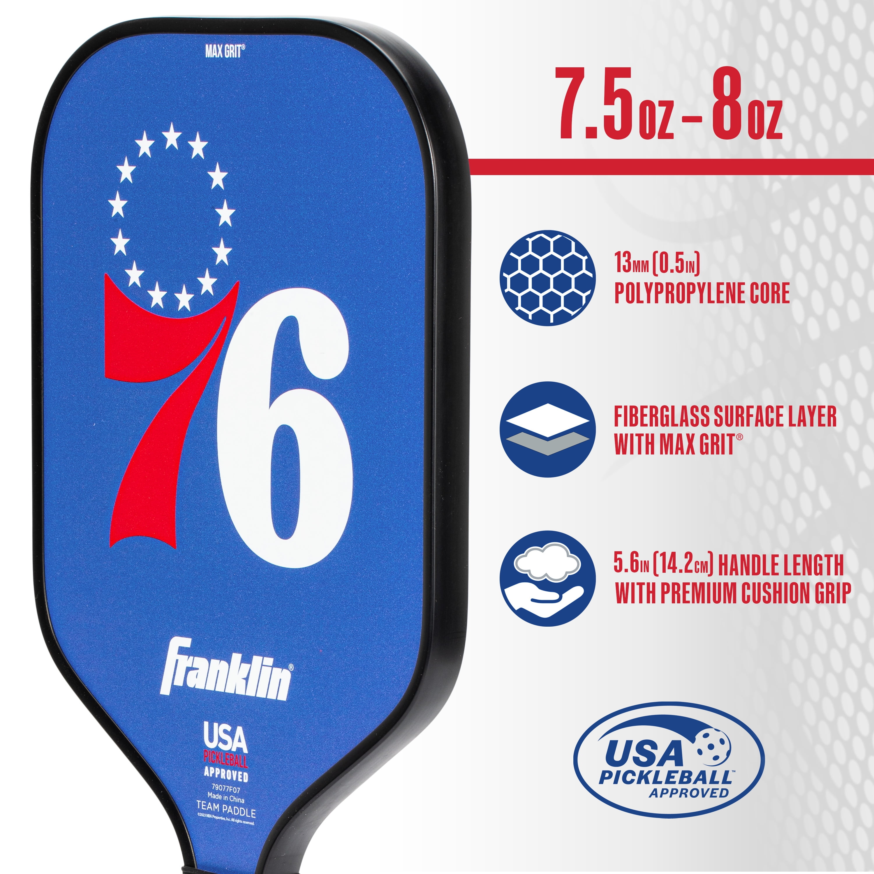 Franklin Sports NBA Philadelphia 76ers Pickleball Paddle - Official NBA Team Pickleball Paddles - USAP (USAPA) Approved Premium Quality Pickleball Paddles - Authentic Team Logos + Colors