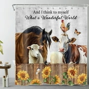 HVEST Farmhouse Horse Shower Curtain for Bathroom Funny Farm Animal and Sunflower Floral Retro Butterfly Bathroom Shower Curtains with Hooks, Country Plant Bathroom Curtains Shower Set 72x78 inch