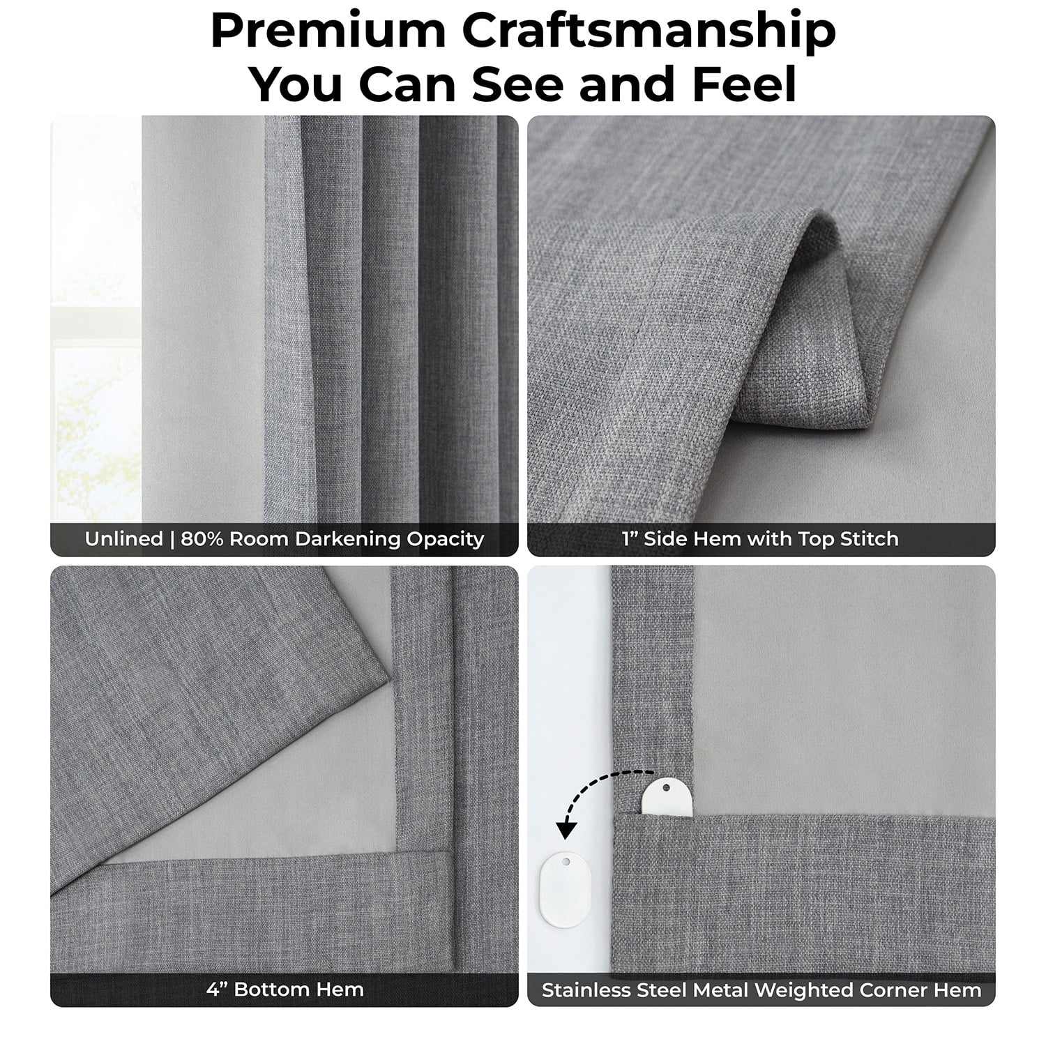 HPD Half Price Drapes Blazer Grey Extra Wide Faux Linen Room Darkening Curtains for Bedroom & Living Room Curtains (1 Panel), Window Curtains 120 inches long, extra wide curtains, 100W X 120L