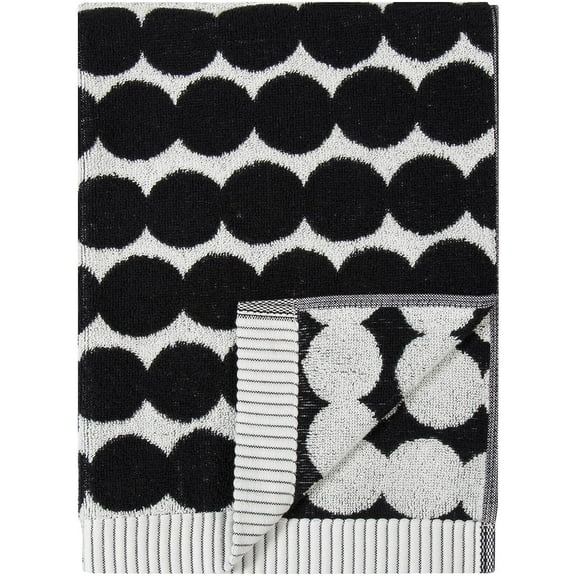 Marimekko Rasymatto Towel | Black & White - Unikko Hand Towel Beige, White (28" x 20")
