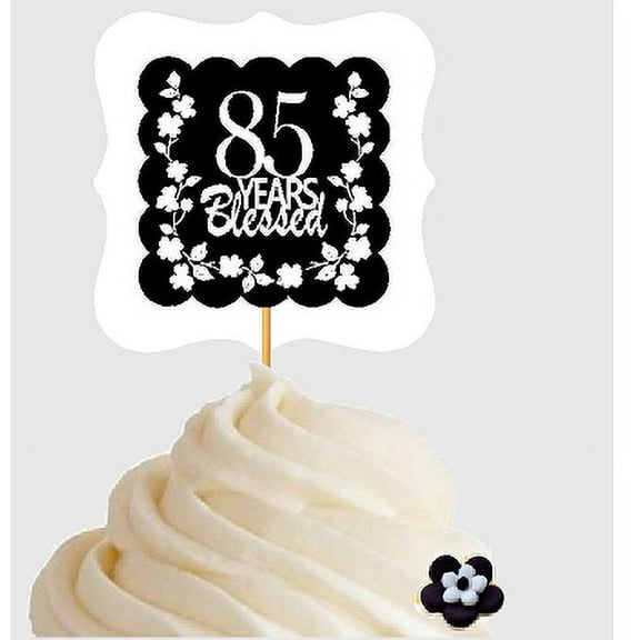 85th Birthday / Anniversary Blessed Cupcake Decoration Toppers Picks -12ct