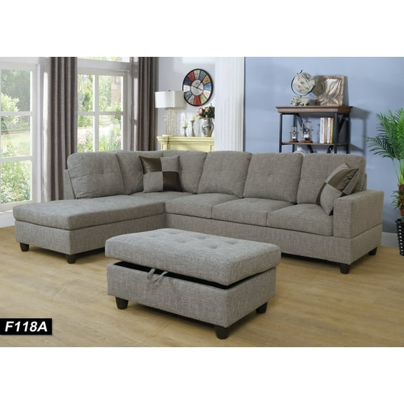 PonLiving Furniture Gray Dubey Living Room Sectional with Ottoman PonLiving Gray Dubey Living Room Sectional with Ottoman