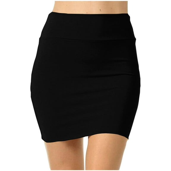 YUTK Plus Size Midi Skirts for Women - Loose Embroidery Summer New Elastic Waist A-Line Skirt Black L