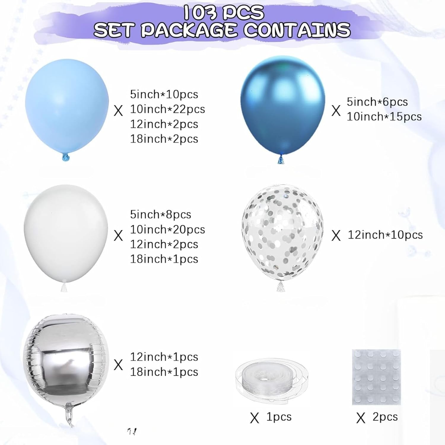 Blue and Silver balloon Arch Kit, Blue Balloon Garland Kit, Metallic Blue White and Silver Confetti Latex Balloons for Boy Girl Party Birthday Baby Shower Wedding Graduation Anniversary Decorations