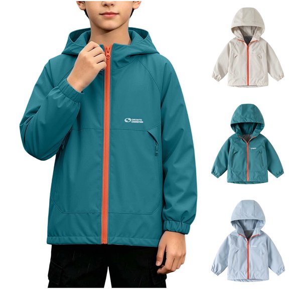 MexChoioe Kids Hooded Windbreaker Full Zip Long Sleeve Outerwear with Zipper Pockets Trendy Athletic Camping Weekend Jacket for Boys