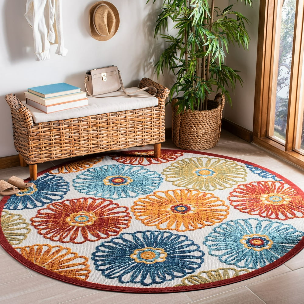 Safavieh Cabana Aria Cream/Red 6'7"X6'7" Outdoor Round Area Rug