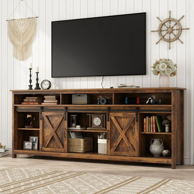 ANPOO Farmhouse TV Stand for 90 inch TVs, Rustic