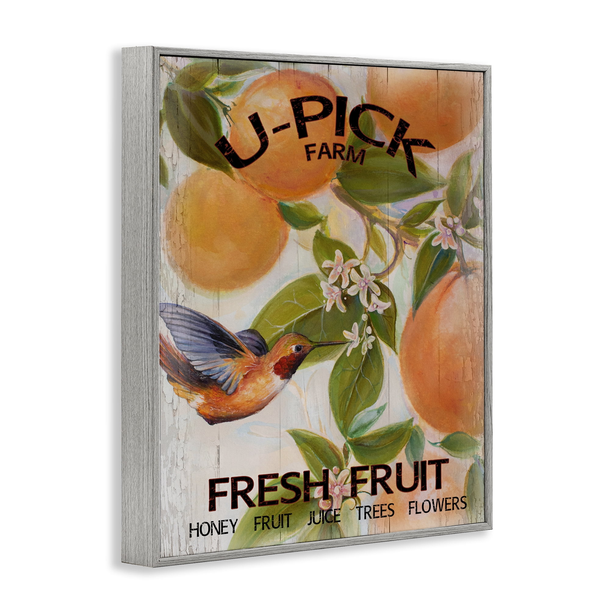 Stupell Industries U-Pick Fresh Fruit Farm Gray Framed Giclee Art, design by Diannart