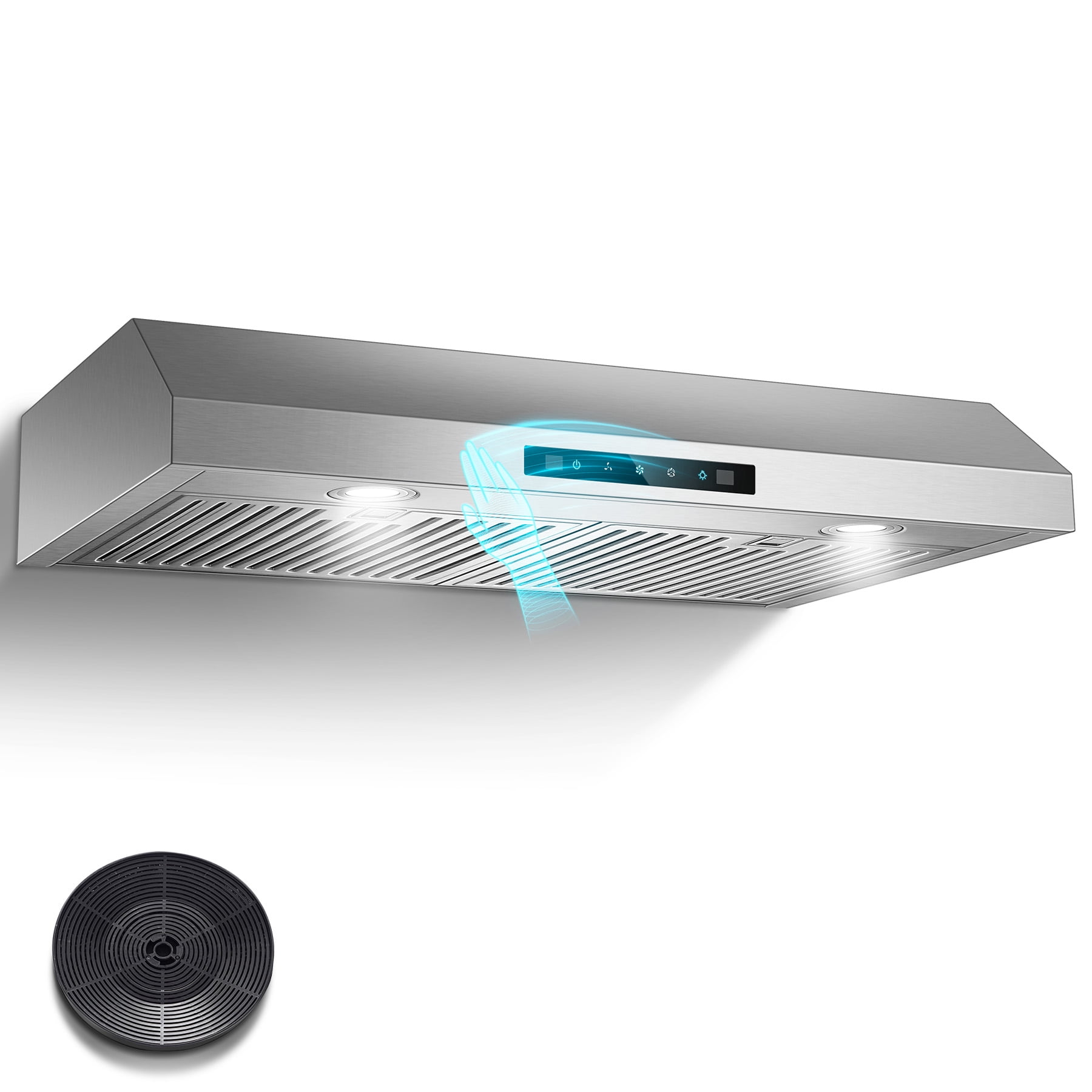 Zomagas 30" Stainless Steel Under Cabinet Range Hood: 800 CFM, Gesture & Touch, Ducted/Ductless