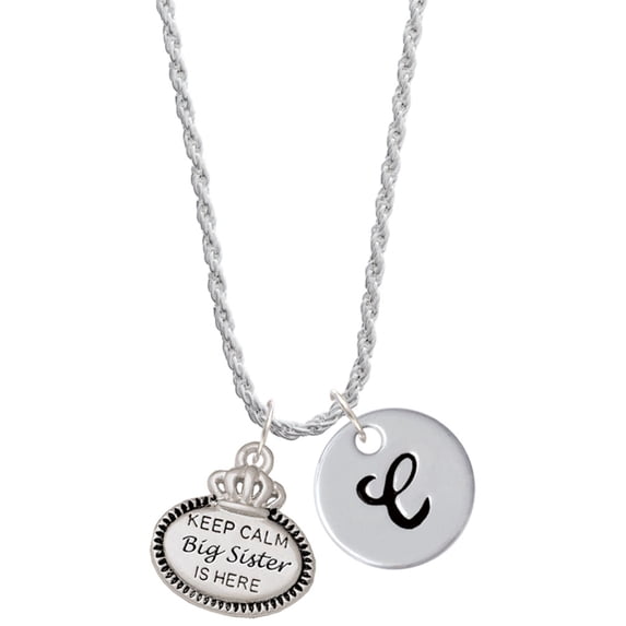Delight Jewelry Keep Calm Big Sister is Here Silvertone Script Initial Disc - C - Charm Necklace, 20"+3"