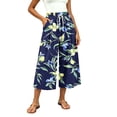 thumbnail image 6 of Atogsazn Womens Summer Floral Print Capris Casual Wide Leg Elastic Waist Cropped Pants Drawstring with Pocket Beach Dark Blue XXL Fashion, 6 of 7