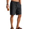 thumbnail image 2 of Men's Cotton Linen Drawstring Elastic Waist Knee Length Shorts Black S, 2 of 10