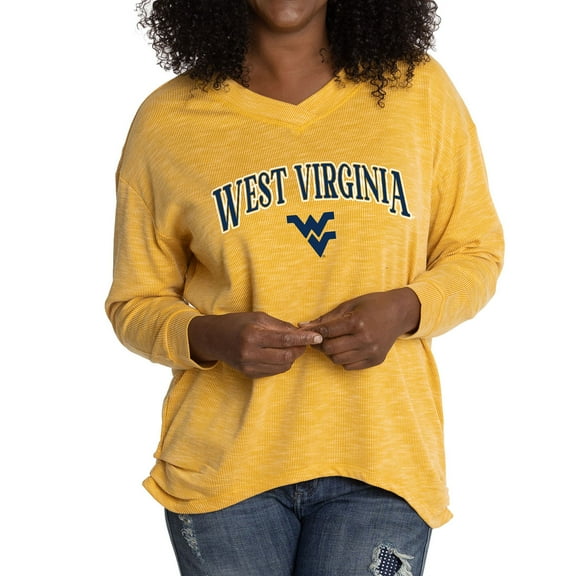 Women's Gold West Virginia Mountaineers Oversized Bailey Long Sleeve V-Neck Tri-Blend Tunic