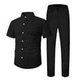 thumbnail image 3 of RMGVDSD Mens Summer Beach Outfits Men's 2 Piece Outfit Shirt And Pants Set Long Sleeve Shirts Drawstring Pants Set Casual Vacation Clothes Casual Athletic Outfits, 3 of 4