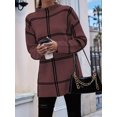 thumbnail image 6 of Checkered Knit Sweater for Women Fall Winter Casual Mock Neck Pullover Striped Sweaters Color Block Tops Dark Brown XL, 6 of 9