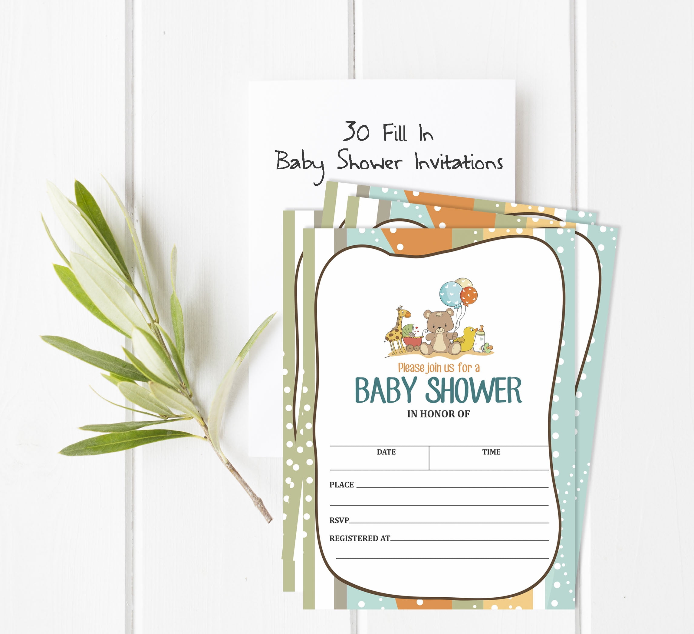 Inkdotpot 30Jungle Animals Baby Shower Invitation Cards Gender Neutral Fill In Blank Invites