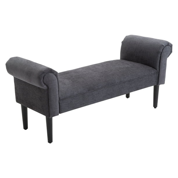 52" Linen Upholstered Accent Ottoman Bench With Armrests