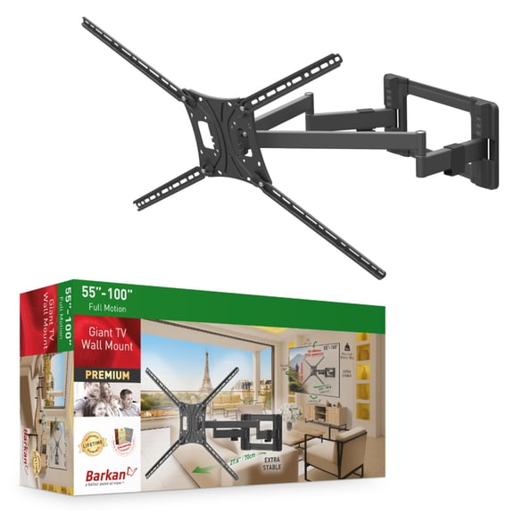 Barkan BM564L 27.6'' Long Tv Wall Mount, 55 - 100 Inch Dual Arm Full Motion Articulating - 4 Movement Flat
