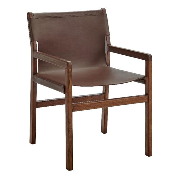 Maklaine Contemporary Leather Seat and Back Dining Chair in Nutmeg Brown