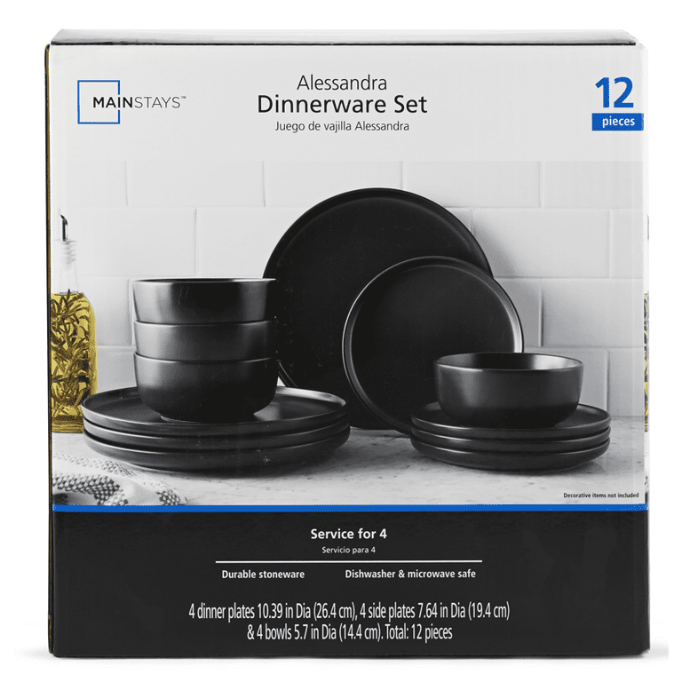 Solid Black 12-Piece Dinnerware Set