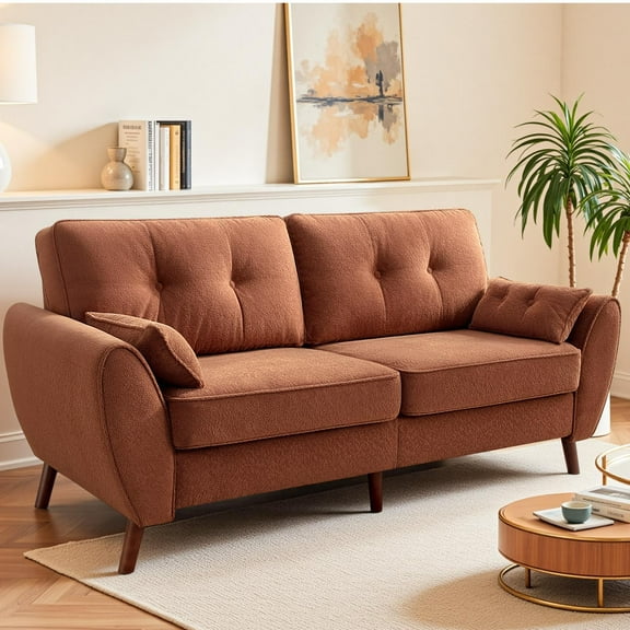COOLHUT 75.5" Loveseat Sofa, Oversized 2 Seater Sofa with Extra Deep Seat Couches, Upholstered Soft 2 Seater Sofa Couch for Living Room, 2 Pillows, Solid Wood Leg, Brown