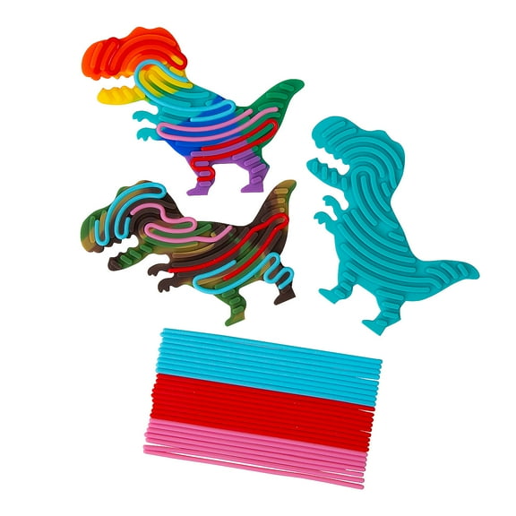 Fun Express 5 3/4" x 3 3/4" Bright Color Rubber Patterned Dinosaur-Shaped Sensory Board - 6 Pieces