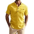 thumbnail image 3 of Men's Casual Button Up Shirt Polyester Blend | Short Sleeve Stand Collar With Breathable Fabric Beach Shirt | Sun Protection Vacation Tops Comfortable Daily | Zenithor,Yellow L, 3 of 9