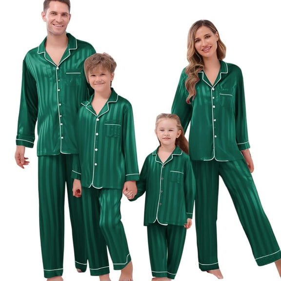 Christmas Pajamas Family Silk Pjs Holiday Long Sleeve Button down Sleepwear Matching Pajamas