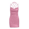 thumbnail image 3 of Pink Spaghetti Strap Off Shoulder for Women Summer Fall Mini Little Formal Prom Party Evening Gowns Sequin Sparkly Dresses Homecoming Dresses Ladies 2025 M, 3 of 3