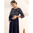 thumbnail image 3 of Janasya Indian Women's Navy Blue Georgette Yoke Foil Printed A Line Maternity Kurta, 3 of 5