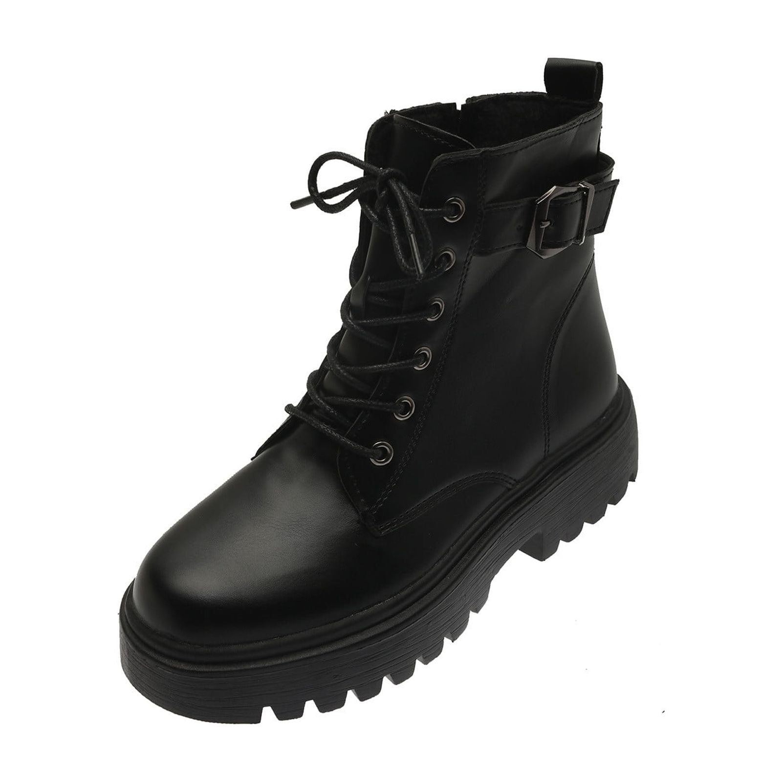 OKBOP Women's Low-Heeled Mid Calf Boots-Winter Warm Fashion Black Chunky Boots Christmas Wide Calf Non Slip Shoes for Women Zipper Womens Boots Clearance