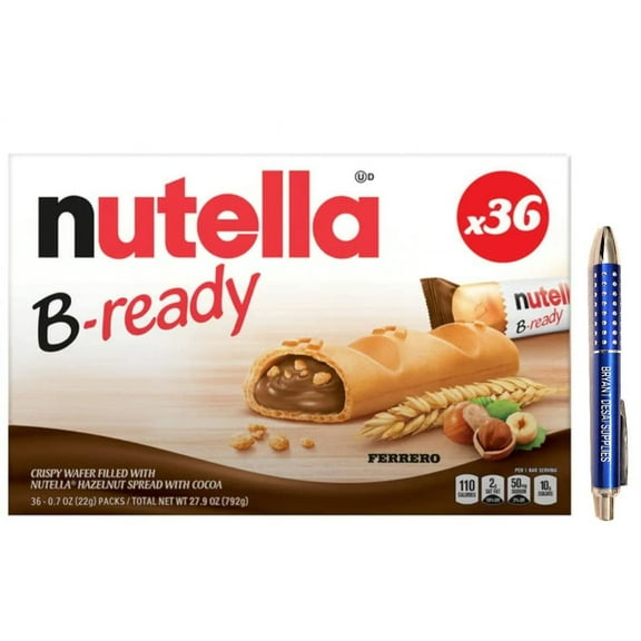 Nutella B-Ready Snack Bars, 36 Count, Individually Wrapped, Packaged with Collectible Pen, Plastic Container