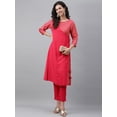 thumbnail image 4 of Janasya Pink Crepe Foil Printed Round Neck 3/4th Sleeve Angrakha Style Kurta With Side Tie-Ups, 4 of 8