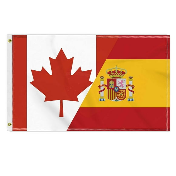 TRAHOO-3×5 FT Canada Spain Flag, Large 100D Canadian Spanish Friendship National Outdoor Banner,Spaniard Doube Side Printing Decor For Patio Garden With Brass Gromment