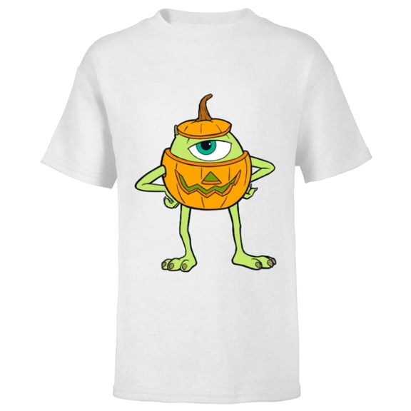 Disney and Pixar's Monsters, Inc. Mike Pumpkin Halloween - Short Sleeve T-Shirt for Kids - Customized-White