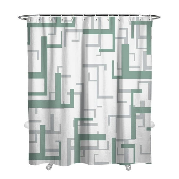 Light Green White Shower Curtain Set with Hooks Grey and White Shower Curtains Grey Shower Curtain Geometric Bath Curtains Decorative Gray Shower Curtain Water Repellent, 72x84