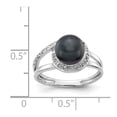 thumbnail image 2 of Solid 14k White Gold 7.5mm Black Freshwater Cultured Pearl Diamond Ring Band Size 8.5 (.088 cttw.), 2 of 3