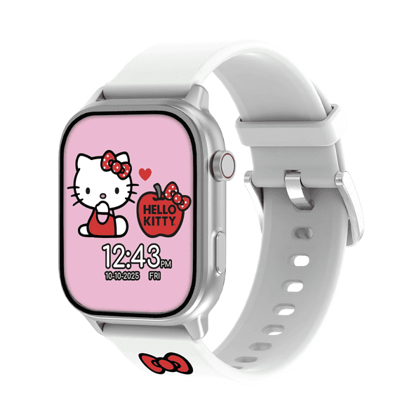 Hello Kitty iTime Digital Adult 46mm Smart Watch with White and Black Interchangeable Silicone Straps