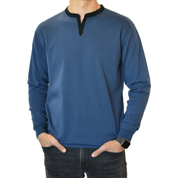 Long Sleeve Henley Slit Collar