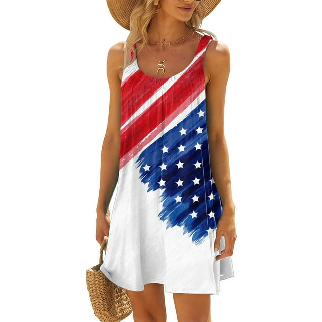 WILLBEST Robe avec S Femmes Robe d'Été de Plage Sans Manches Imprimée Décontractée Bord de Mer Mini Robe