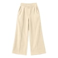 thumbnail image 3 of LUGOGNE Girls Corduroy Pants with Pockets - Elastic Waist Straight Leg Casual Sweatpants Kids Clothing Beige,Size 6, 3 of 8
