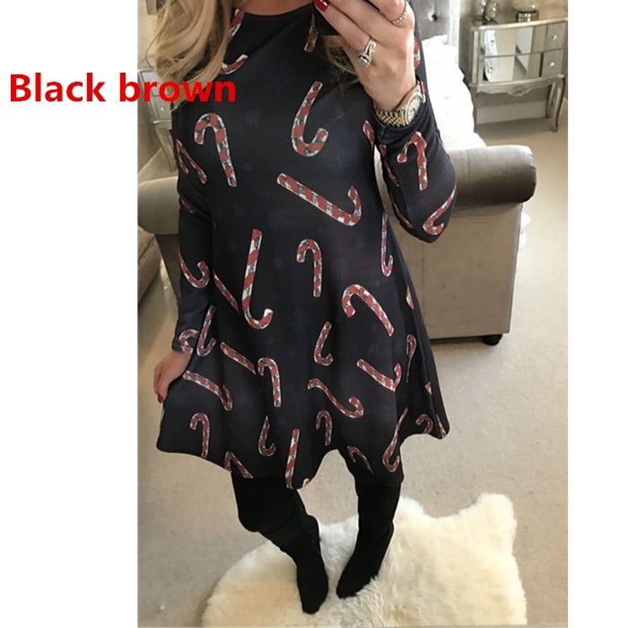 WOMENS CHRISTMAS SKATER DRESS LADIES XMAS PLUS SIZE SWING DRESS GIRLS TOP FLARED