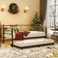 thumbnail image 7 of Homieasy Daybed with Trundle Bed, Twin Size Day Bed with Power Outlets and USB Ports, with Iron Art Headboard, Sturdy Metal Frame, 660 LBS Capacity, for Guest Room/Living Room/Bed Room, Black, 7 of 7