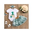thumbnail image 2 of Gureui St. Patrick's Day Kids Toddler Baby Girls Sweet Outfits, Round Neck Letters Triangle Hem Bodysuit + Multi-Layer Decorative Bowknot Skirt, 2 of 9