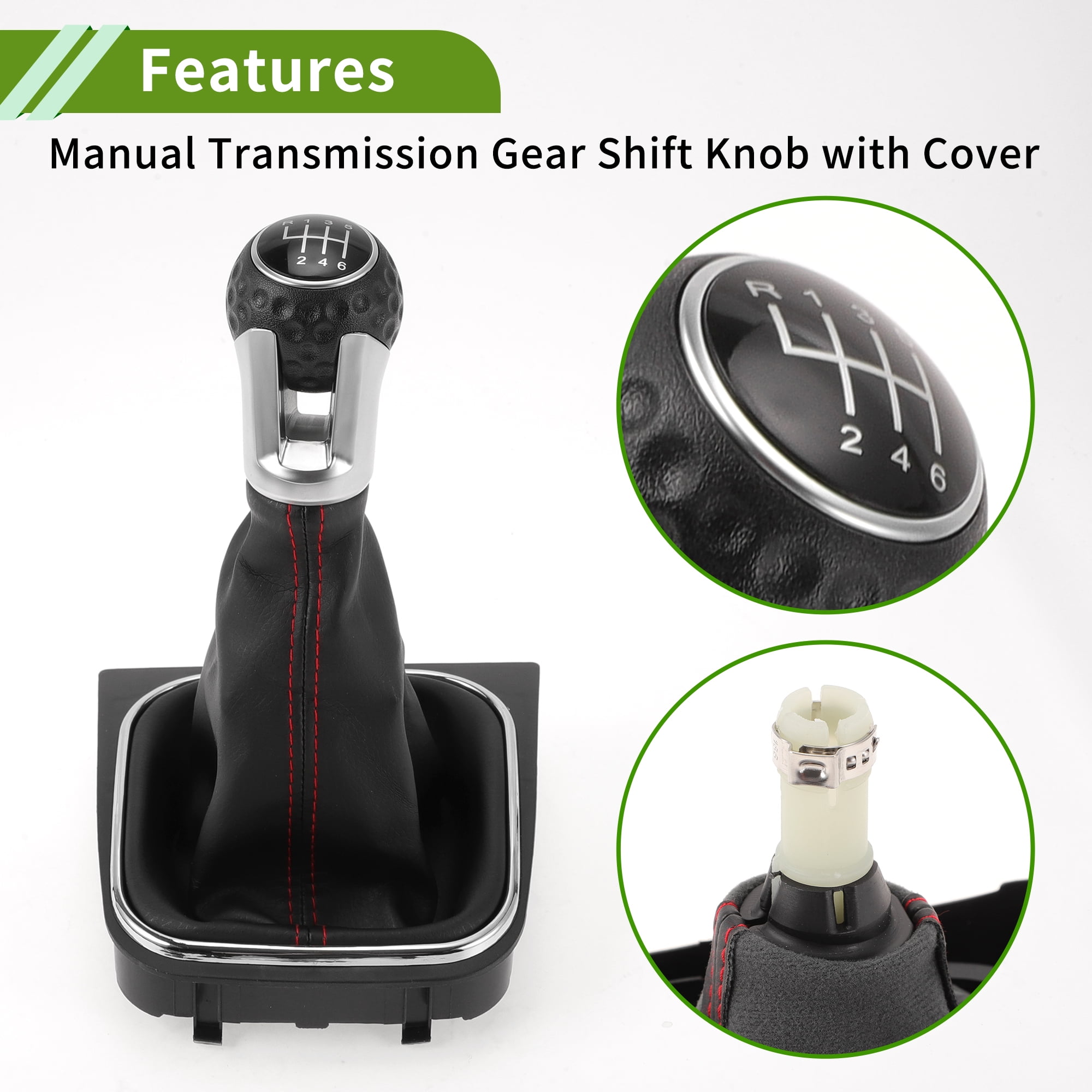 Unique Bargains 6 Speed Manual Gear Shift Knob with Cover for VW Golf 5 MK5 GTI GTD R32 2004-2009 Plastic Faux Leather Gearbox Stick Shifter Lever Knob Black Red