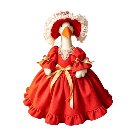 Vintage Victorian Red Porch Goose Dress Set With Lace Bonnet For 19-23 Inch Lawn Geese Winter And Christmas Yard Decor