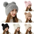 thumbnail image 5 of Xfvqtps Womens Beanie Knitted Plush Cartoon Ear Cute Kawaii Plush Brim Pompom Fluffy Fuzzy Windproof Coldproof Warm Outdoor Winter Skull Cap Black, 5 of 5