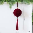 thumbnail image 3 of Wine Red Flocked Christmas Ornaments 8 cm, Embossed Velvet Flat Disc Hanging Balls with Tassels for Xmas Tree, Home, Holiday, Party and Wedding Decor Accent, 3 of 7