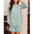 thumbnail image 4 of Ekouaer 2 Pieces Lounge Set for Women Long Sleeve Pajamas Top and Shorts Matching Sets Outfits with Pockets, 4 of 6